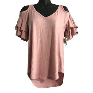 Crave Fame Womens Shirt Size Small Dusty Rose Cold Shoulder Flutter Sleeve Top